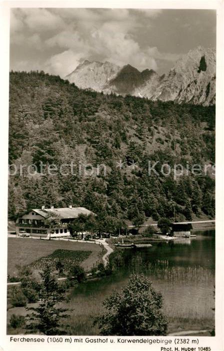 Ferchensee Karwendel mit Gasthof und Karwendelgebirge Huber