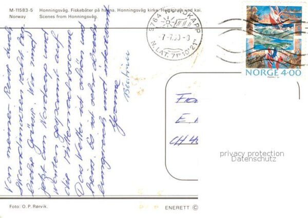 Honningsvag Fischerhafen Kirche Fähre Nationalflagg – Bild 2