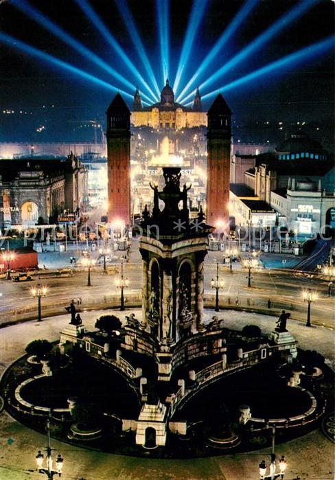 Barcelona Cataluna Plaza Espana Palacio Nacional de noche