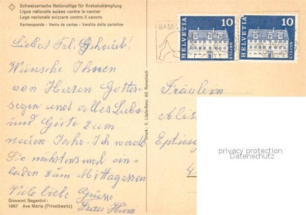 Segantini Giovanni Ave Maria Spendenkarte Krebsbekämpfung – Bild 2