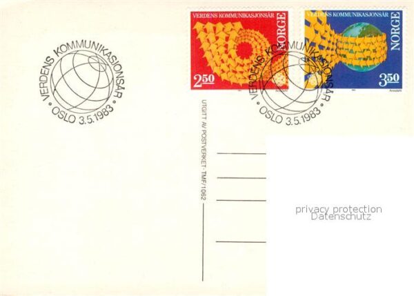 Briefmarken auf Postkarte Verdens Kommunikasjonsar Norge – Bild 2