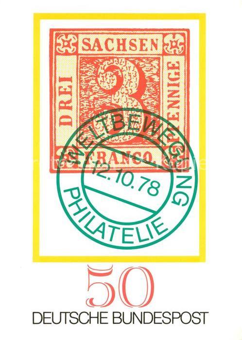 Briefmarken auf Postkarte Sachsen Philatelie Weltbewegung