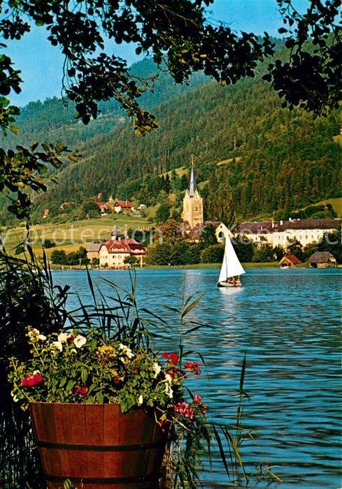 Bodensdorf Ossiacher See Stift Ossiach Kloster Blick vom Seeufer