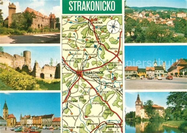 Strakonice Strakonitz und Umgebung Landkarte Schloss Burgruin