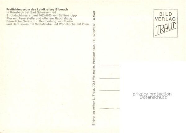 Kuernbach Wuerttemberg Freilichtmuseum Strohdachhaus 17. Jhdt. – Bild 2