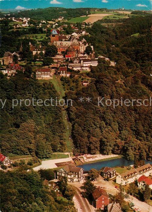 Burg Wupper Fliegeraufnahme Schloß Burg mit Seilbah