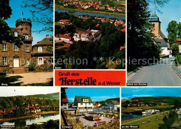 Herstelle Weser Burg Kirche Teilansicht Anlagen an der