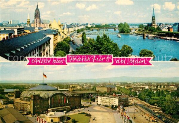 Frankfurt Main Mainpartie mit Dom und Dreikönigskirche