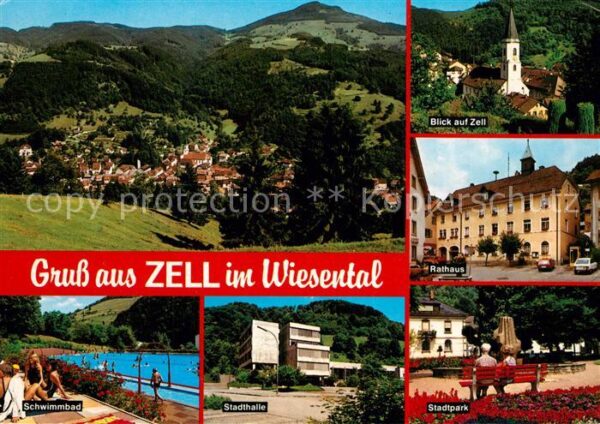 Zell Wiesental Panorama Kirche Rathaus Schwimmbad Stad