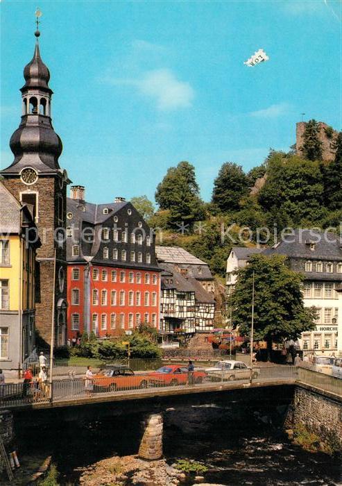 Monschau Partie an der Rur Rotes Haus Burgruine
