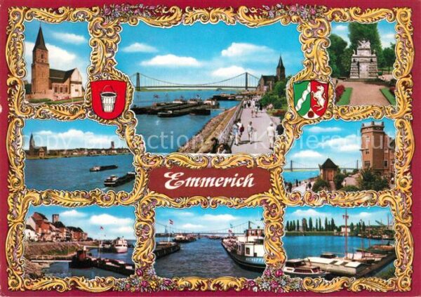 Emmerich Rhein Kirche Brücke Frachtschiffe Teilansicht