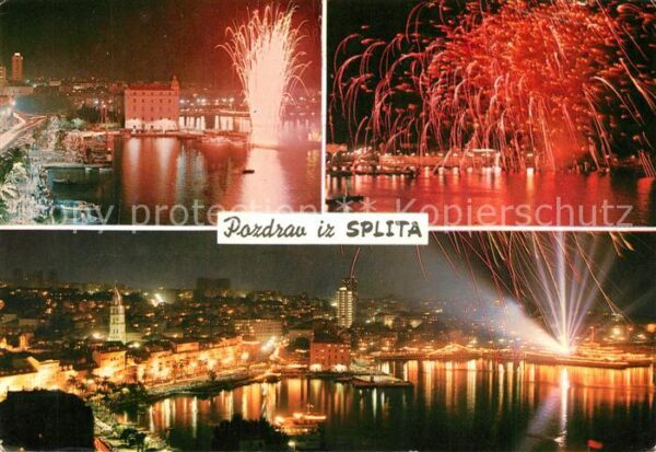 Split Spalato Hafen Fest Feuerwerk Nachtaufnahme