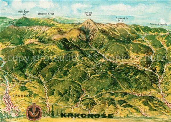 Vrchlabi Panoramakarte Krkonose aus der Vogelper
