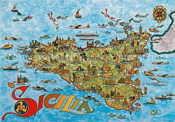 Sicilia Landkarte Insel mit Sehenswürdigkeiten