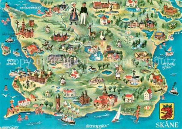 Skane Provinz Landkarte mit Sehenswürdigkeite