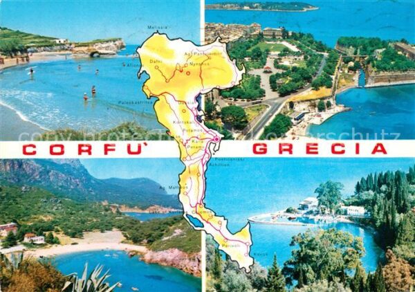 Corfu Korfu Landkarte Adriainsel Badestrand Bucht F