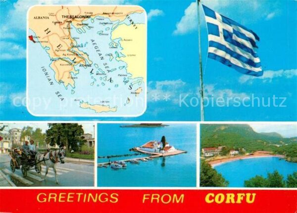 Corfu Korfu Landkarte Griechische Insel Ägäis Natio