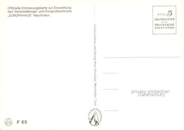 Mayrhofen Zillertal Europahaus Offizielle Erinnerungskarte – Bild 2