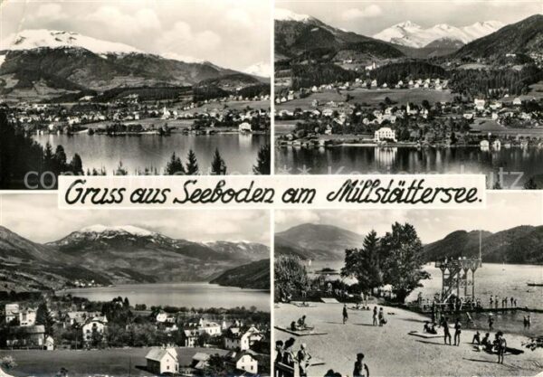 Seeboden Millstaettersee Badestrand Gesamtansicht mit Alpenpanor