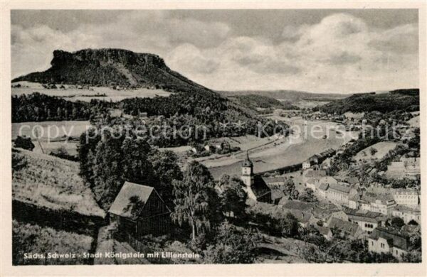 Koenigstein Saechsische Schweiz Panorama mit Blick zum Lilienstein Tafe