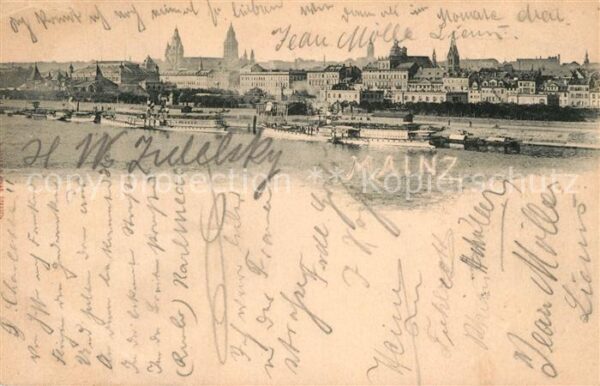 Mainz Rhein Stadtpanorama Blick über den Rhein Deut