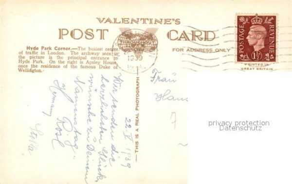 London Hyde Park Corner Valentines Postcard Do – Bild 2
