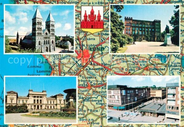 Lund Skane Lan Dom Gebäude Innenstadt Denkmal Landkart