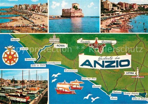 Anzio Strand Hafen Schloss Landkarte Küste