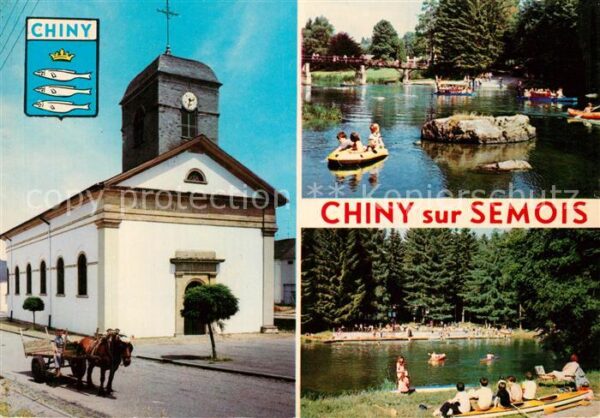 Chiny Kirche Pferdewagen Badestelle am Fluss
