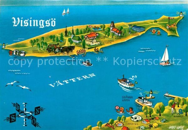 Visingsoe Landkarte Insel aus der Vogelperspektiv
