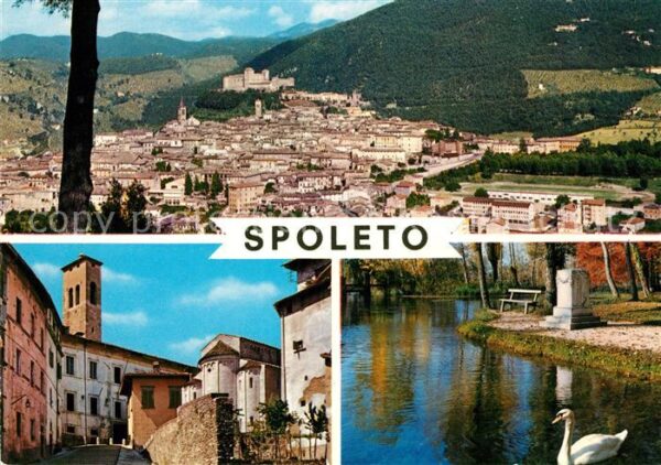 Spoleto Panorama Gasse Partie am Wasser Schwan