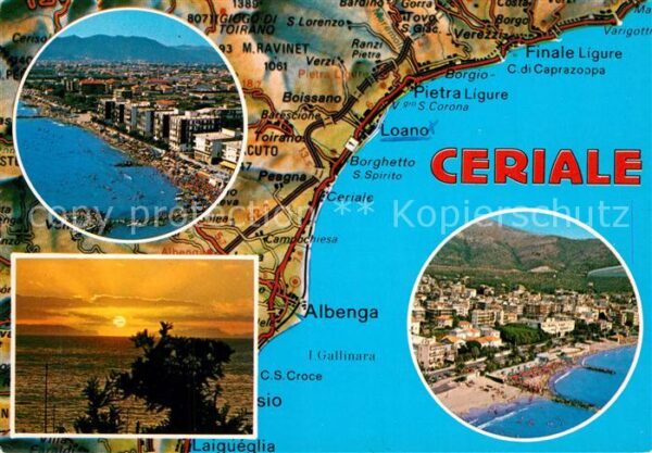 Ceriale Liguria Landkarte Küste Sonnenuntergang am Meer