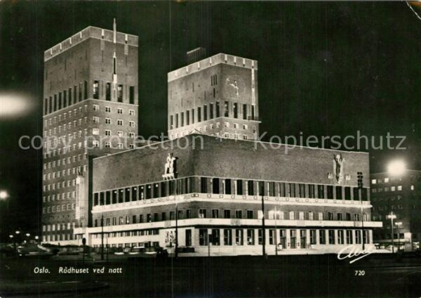 Oslo Norwegen Rudhuset Nachtaufnahme