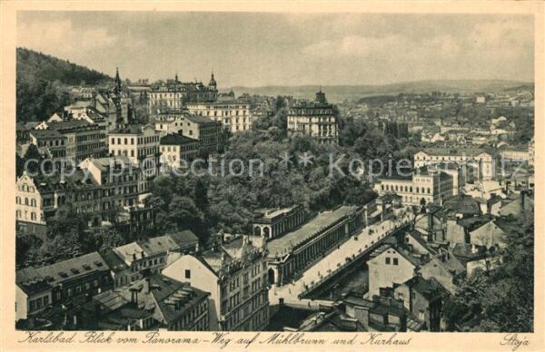 Karlsbad Eger Panorama Weg auf Mühlbrunn Kurhaus