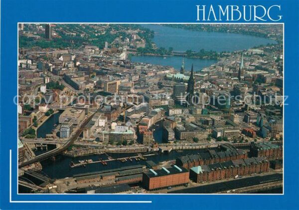 Hamburg Fliegeraufnahme mit Speicher Hafen Stad