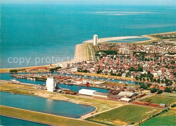 Buesum Nordseebad Fliegeraufnahme mit Hafenanlagen