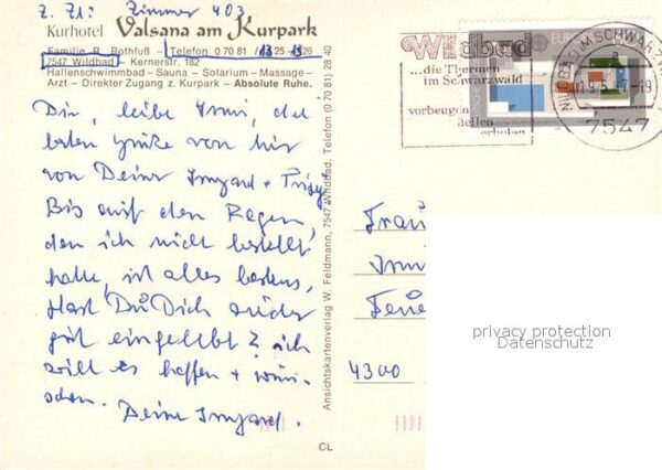 Wildbad Schwarzwald Kurhotel Valsana am Kurpark Schwimmbad – Bild 2