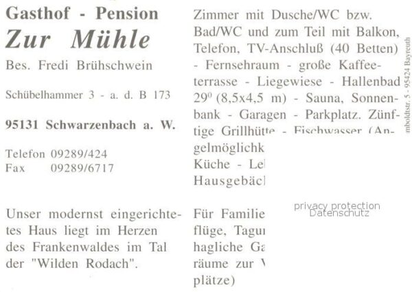 Schwarzenbach Wald Gasthof Pension Zur Mühle Landschaftspa – Bild 2