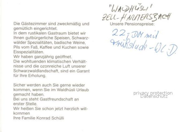 Zell Harmersbach Gästehaus Pension Waldhüsli – Bild 2