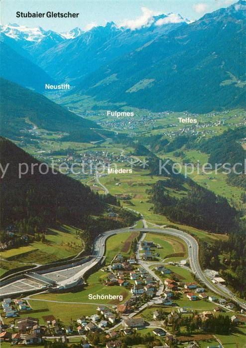 Stubaital Fliegeraufnahme mit Neustift Fulpmes Te