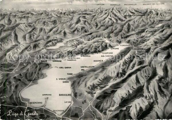 Lago di Garda Gardasee und Alpen aus der Vogelperspek