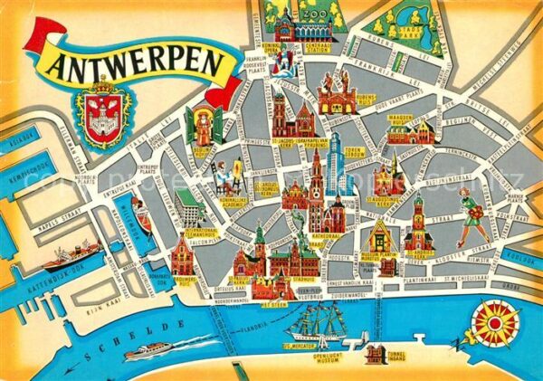 Antwerpen Anvers Zentrum Stadtplan mit Sehenswürdigkeite