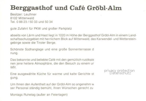 Mittenwald Bayern Berggasthof Cafe Gröbl Alm Alpen – Bild 2