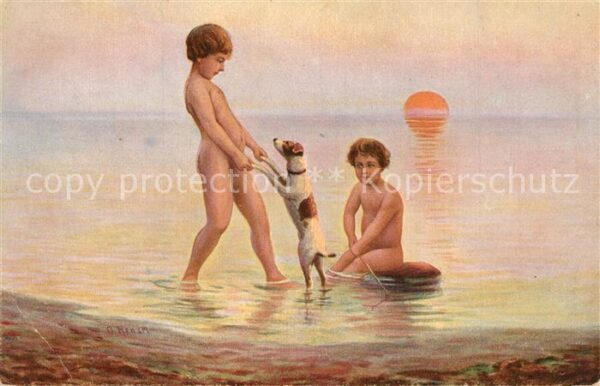 Kuenstlerkarte O. Hensel Drei Wasserfreunde Verlag-Deu