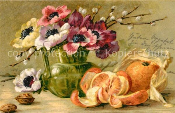 Blumen Mohnblumen Orange Weidenkätzchen Litho
