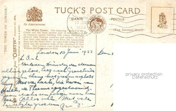 Verlag Tucks Oilette Nr. 6476 White Tower London Charles E. Flow – Bild 2