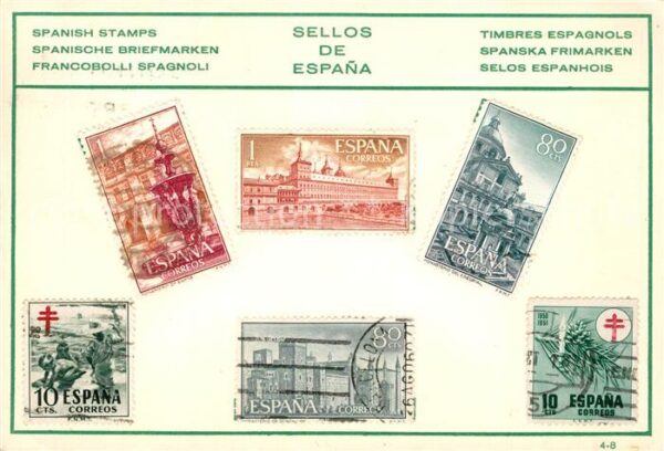 Briefmarken auf Postkarte Espana Spanien