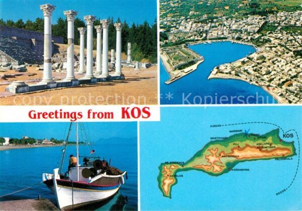 Kos Cos Hafen Insel Fliegeraufnahme Landkarte A