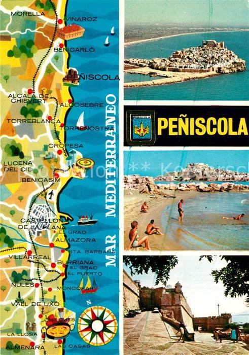 Peniscola Küsten Halbinsel Strand Festung Landkar