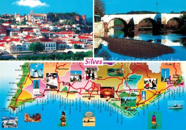 Silves Algarve Panoramakarte Stadtpanorama Brücke